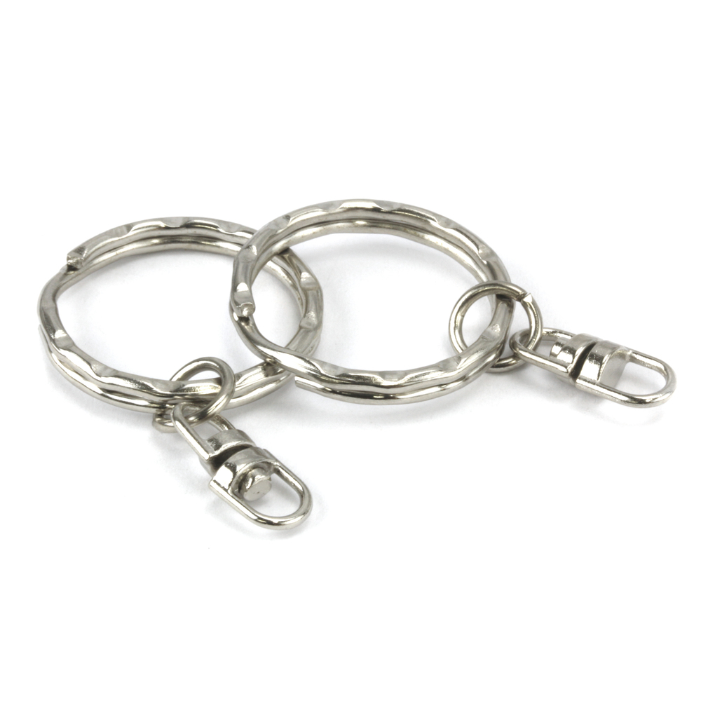 Rivets and Findings Base Metal Silver Color, 25mm (1") Texture Split Ring, Key Ring with Swivel - Pack of 10